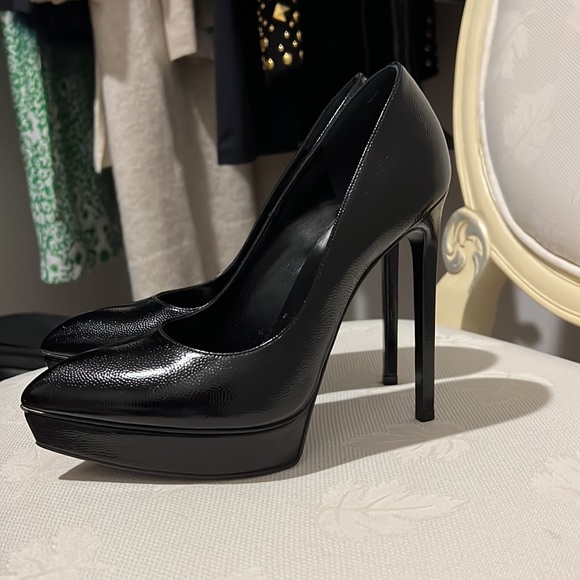 SAINT LAURENT BLACK LEATHER PLATFORM PUMPS - Picture 5 of 9